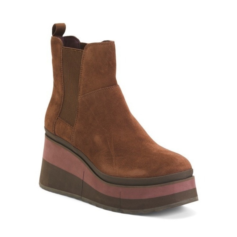 Naked Feet Suede Guild Brown Cacao Booties Wedge Rare Women's‎ Sz 9.5 Rare NIB!